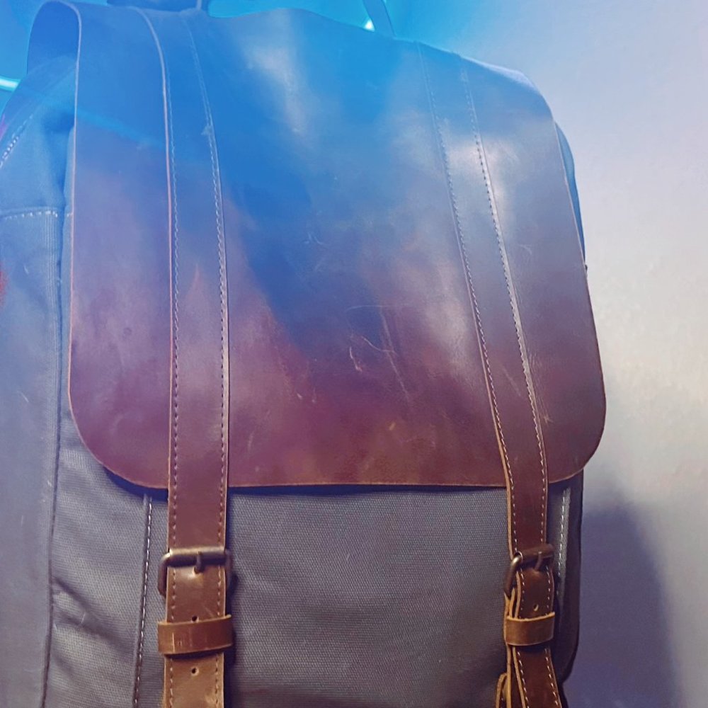 Leather and canvas backpack